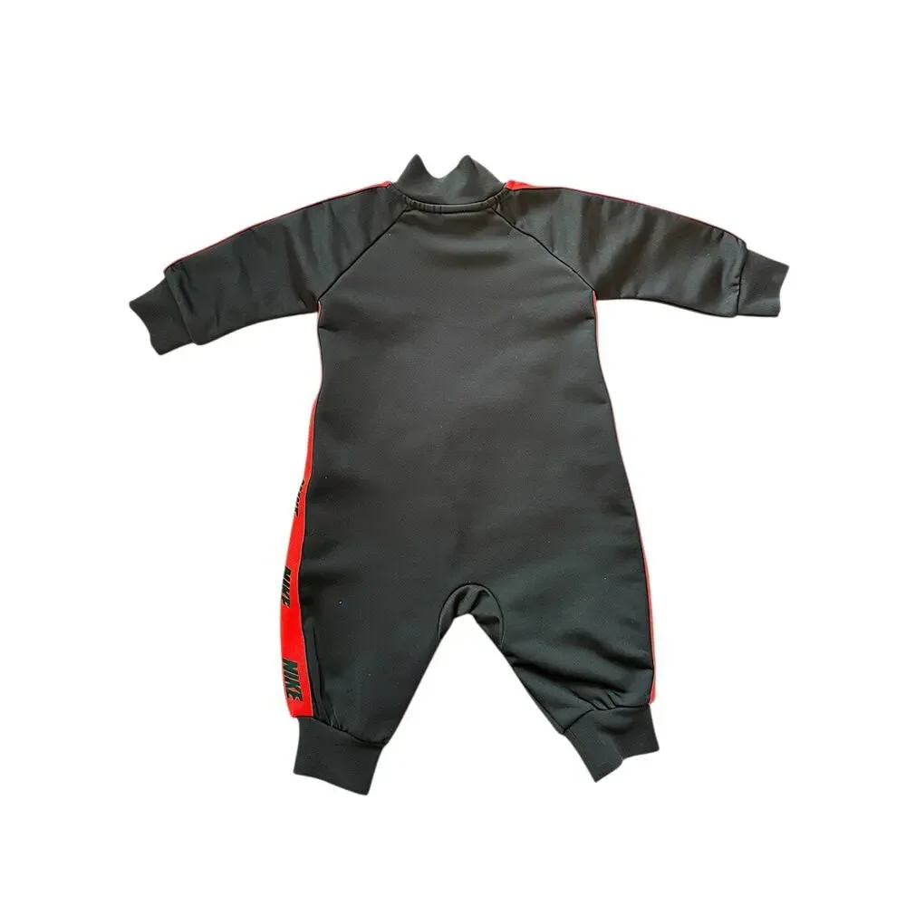 Nike Baby Black & Red Logo Tape Zip Track Romper | 3 Months